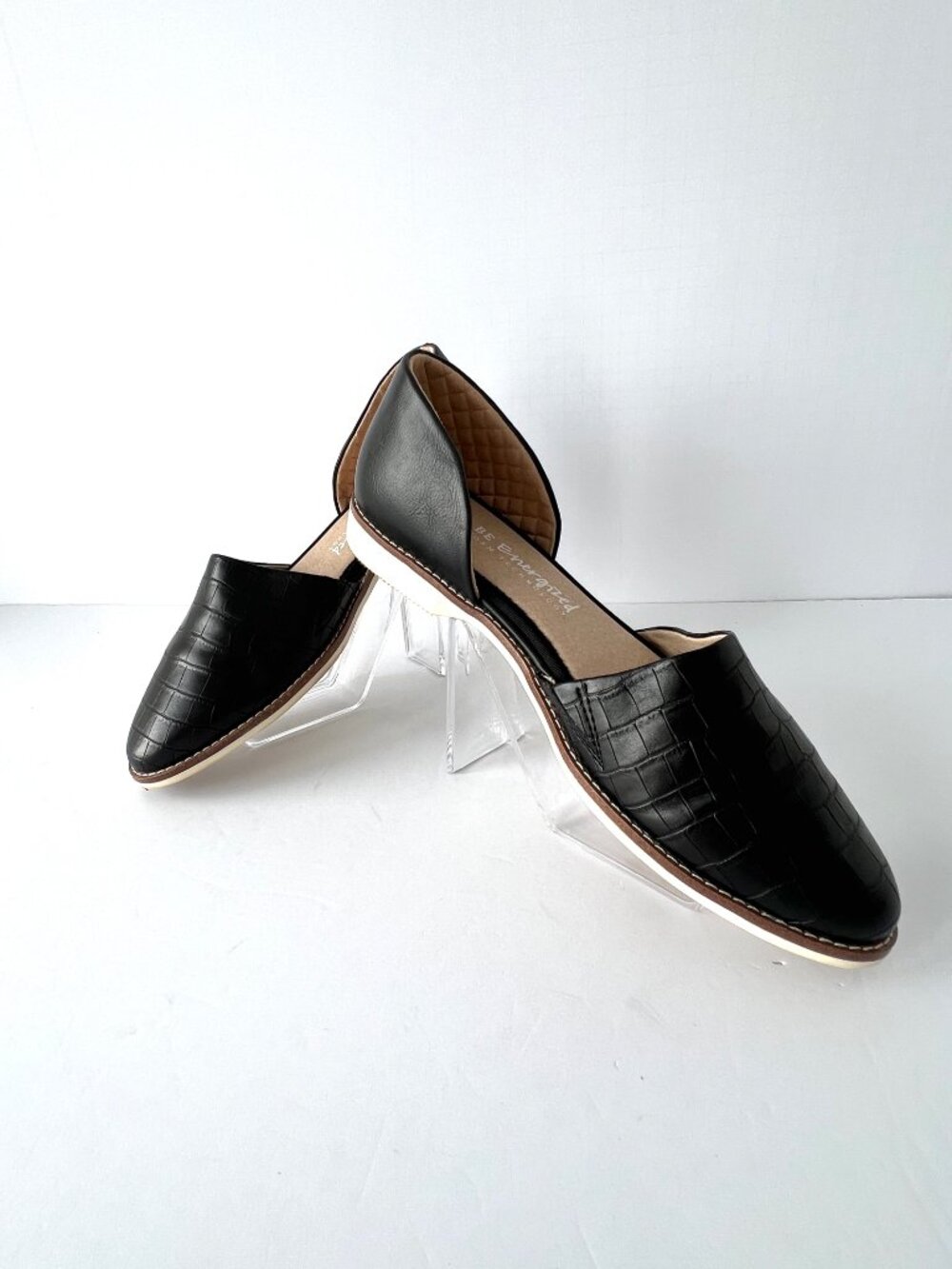 Dr. Scholl's BE Energized Black Faux Croc d'Orsay Cut-out Slip ons, Size 10, EC